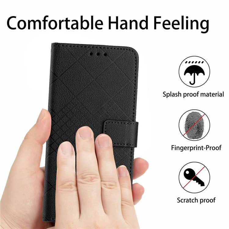 HT06 For Xiaomi Poco C75 4G / Redmi 14R 5G / 14C 4G Wallet Phone Case Imprint PU Leather Flip Folio Cover - Black