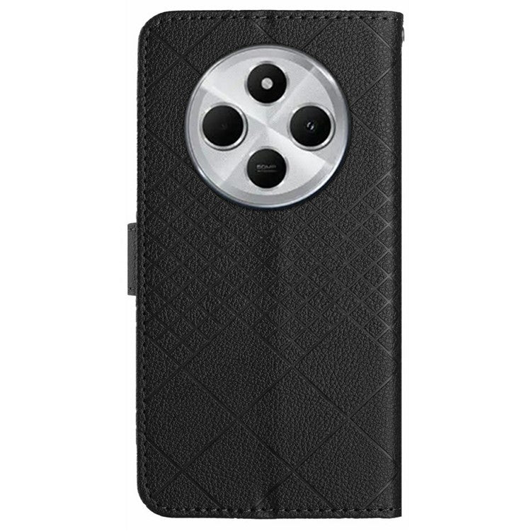 HT06 For Xiaomi Poco C75 4G / Redmi 14R 5G / 14C 4G Wallet Phone Case Imprint PU Leather Flip Folio Cover - Black