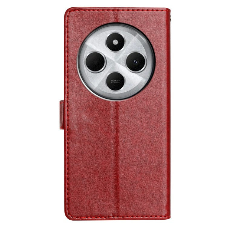 For Xiaomi Poco C75 4G / Redmi 14R 5G / 14C 4G Leather Phone Case Wallet Stand Cover with Handy Strap - Red