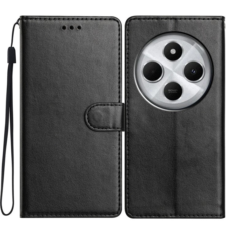 For Xiaomi Poco C75 4G / Redmi 14R 5G / 14C 4G Leather Phone Case Wallet Stand Cover with Handy Strap - Black