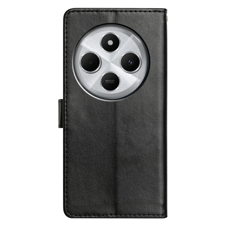 For Xiaomi Poco C75 4G / Redmi 14R 5G / 14C 4G Leather Phone Case Wallet Stand Cover with Handy Strap - Black