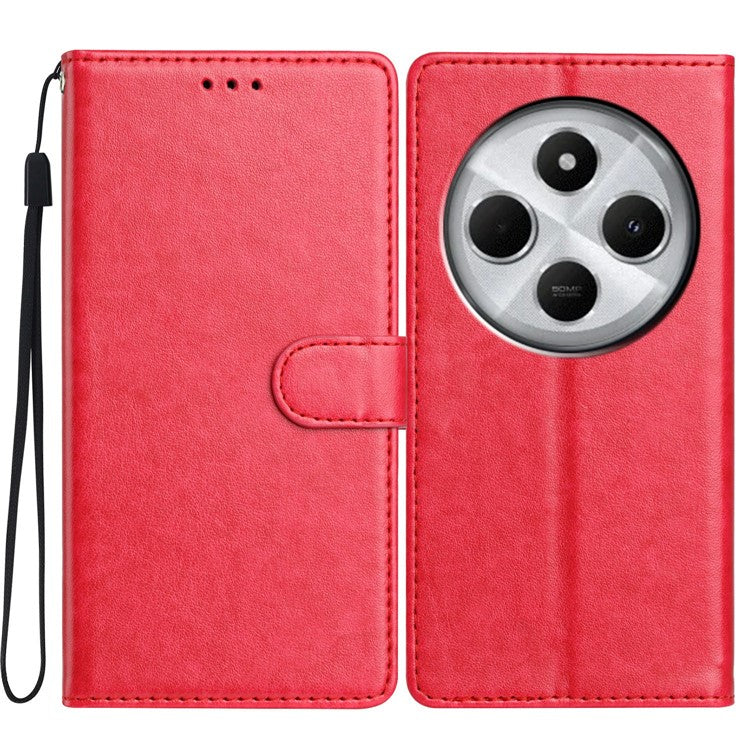 For Xiaomi Poco C75 4G / Redmi 14R 5G / 14C 4G Leather Phone Case Wallet Stand Cover with Handy Strap - Rose