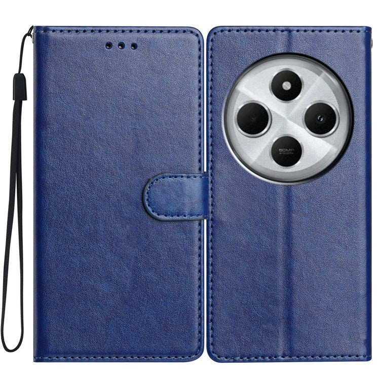 For Xiaomi Poco C75 4G / Redmi 14R 5G / 14C 4G Leather Phone Case Wallet Stand Cover with Handy Strap - Blue