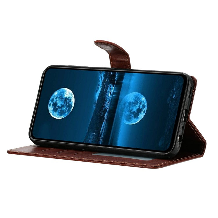 For Xiaomi Poco C75 4G / Redmi 14R 5G / 14C 4G Leather Phone Case Wallet Stand Cover with Handy Strap - Brown