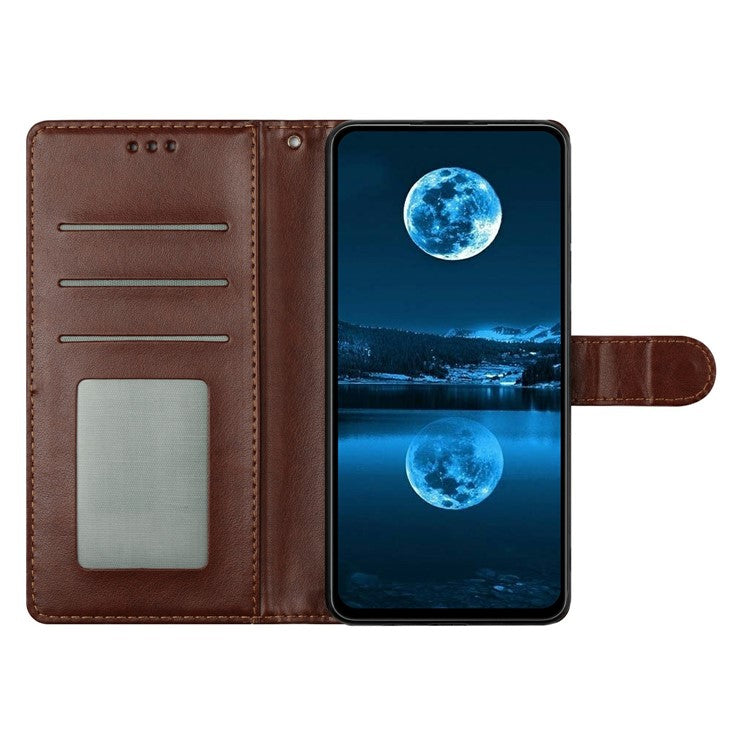 For Xiaomi Poco C75 4G / Redmi 14R 5G / 14C 4G Leather Phone Case Wallet Stand Cover with Handy Strap - Brown