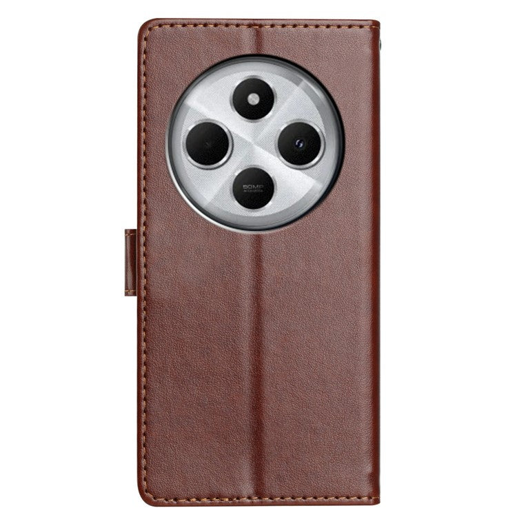 For Xiaomi Poco C75 4G / Redmi 14R 5G / 14C 4G Leather Phone Case Wallet Stand Cover with Handy Strap - Brown