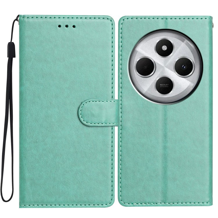 For Xiaomi Poco C75 4G / Redmi 14R 5G / 14C 4G Leather Phone Case Wallet Stand Cover with Handy Strap - Green