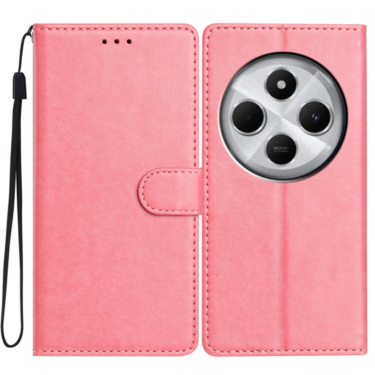 For Xiaomi Poco C75 4G / Redmi 14R 5G / 14C 4G Leather Phone Case Wallet Stand Cover with Handy Strap - Pink