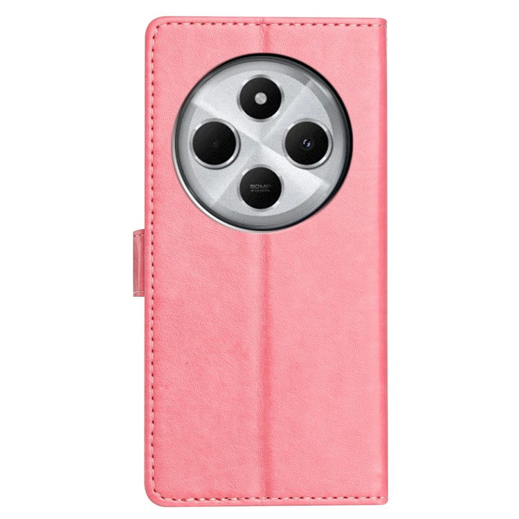 For Xiaomi Poco C75 4G / Redmi 14R 5G / 14C 4G Leather Phone Case Wallet Stand Cover with Handy Strap - Pink