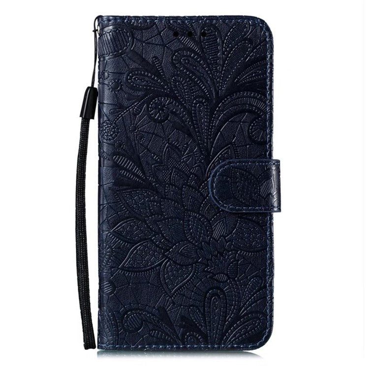 For Google Pixel 8 Case Lace Flowers PU Leather Flip Wallet Phone Cover - Black