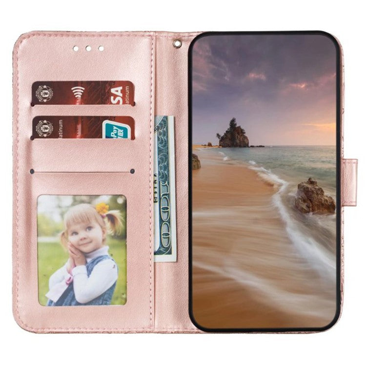 For Google Pixel 8 Case Lace Flowers PU Leather Flip Wallet Phone Cover - Rose Gold