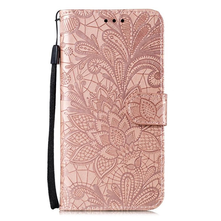 For Google Pixel 8 Case Lace Flowers PU Leather Flip Wallet Phone Cover - Rose Gold