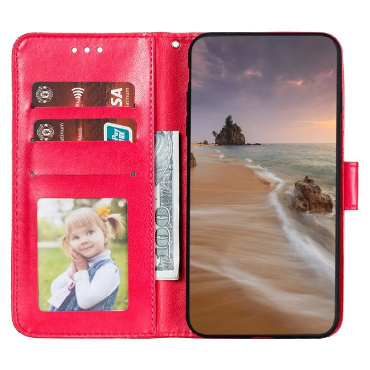 For Google Pixel 8 Case Lace Flowers PU Leather Flip Wallet Phone Cover - Red