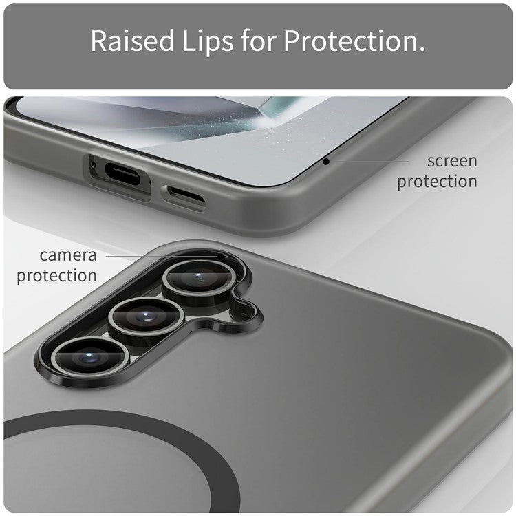 For Samsung Galaxy S24 FE Case Compatible with MagSafe TPU + PC Slim Matte Translucent Phone Cover - Black