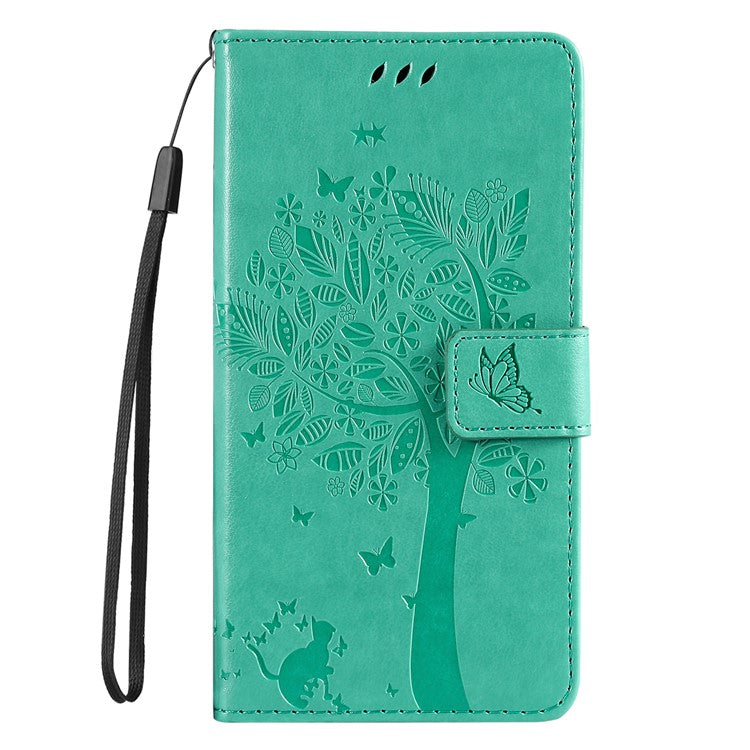 KT Imprinting Flower Series-3 For Xiaomi Poco C75 4G / Redmi 14R 5G / 14C 4G Case Cat Tree Pattern Flip Leather Phone Cover - Green