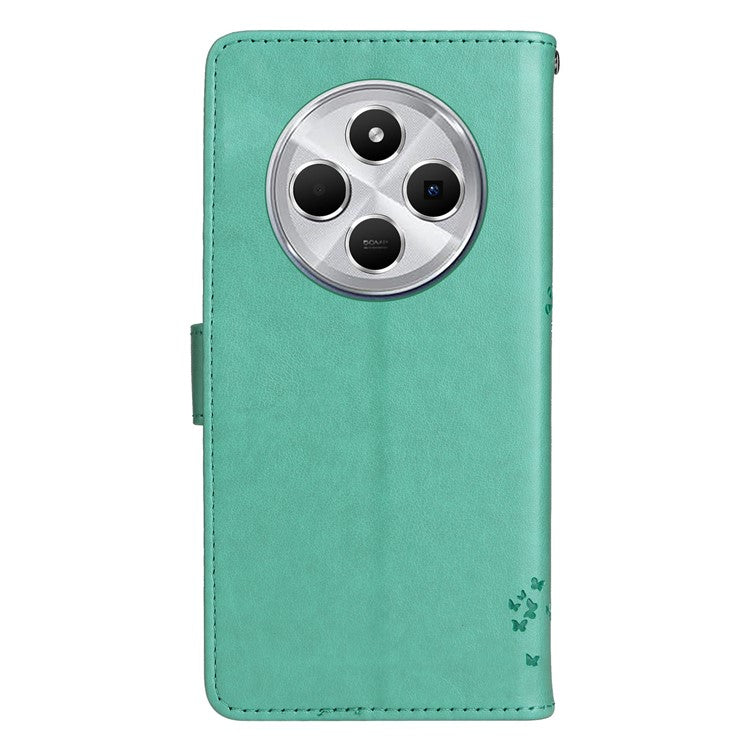 KT Imprinting Flower Series-3 For Xiaomi Poco C75 4G / Redmi 14R 5G / 14C 4G Case Cat Tree Pattern Flip Leather Phone Cover - Green