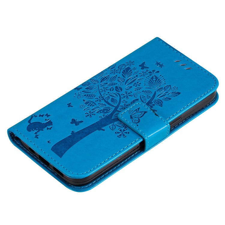 KT Imprinting Flower Series-3 For Xiaomi Poco C75 4G / Redmi 14R 5G / 14C 4G Case Cat Tree Pattern Flip Leather Phone Cover - Blue