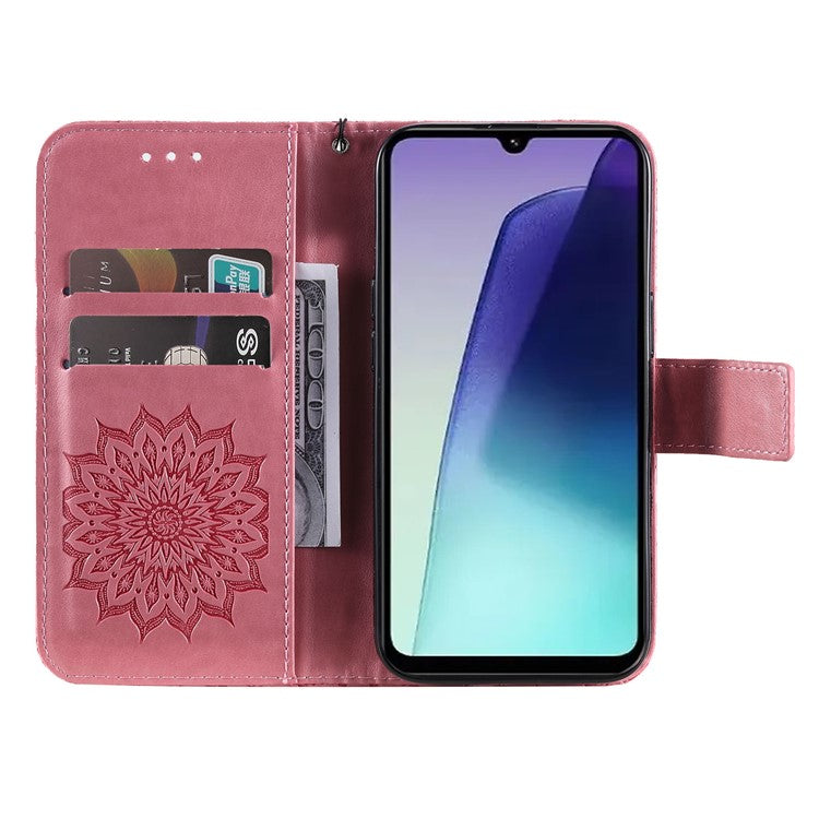 KT Imprinting Flower Series-1 For Xiaomi Poco C75 4G / Redmi 14R 5G / 14C 4G Case Sunflower Leather Wallet Phone Cover - Pink