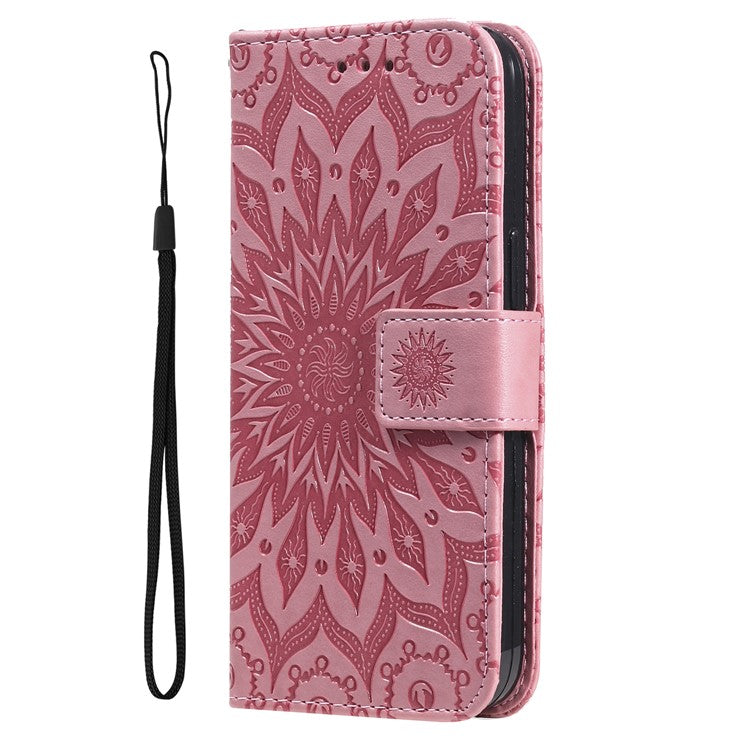 KT Imprinting Flower Series-1 For Xiaomi Poco C75 4G / Redmi 14R 5G / 14C 4G Case Sunflower Leather Wallet Phone Cover - Pink