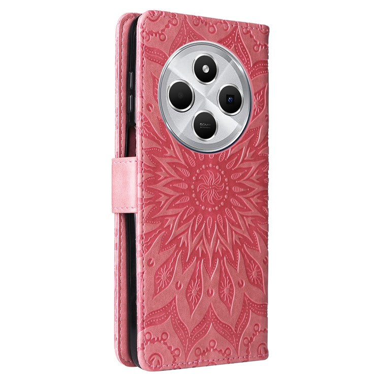 KT Imprinting Flower Series-1 For Xiaomi Poco C75 4G / Redmi 14R 5G / 14C 4G Case Sunflower Leather Wallet Phone Cover - Pink