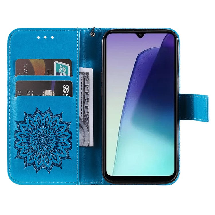 KT Imprinting Flower Series-1 For Xiaomi Poco C75 4G / Redmi 14R 5G / 14C 4G Case Sunflower Leather Wallet Phone Cover - Blue