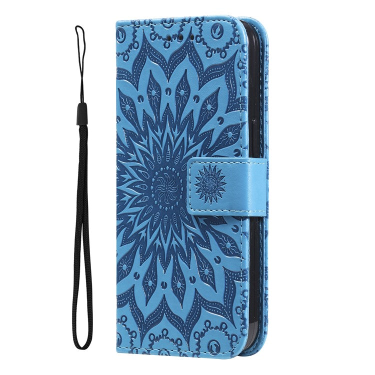 KT Imprinting Flower Series-1 For Xiaomi Poco C75 4G / Redmi 14R 5G / 14C 4G Case Sunflower Leather Wallet Phone Cover - Blue