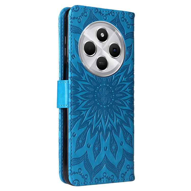 KT Imprinting Flower Series-1 For Xiaomi Poco C75 4G / Redmi 14R 5G / 14C 4G Case Sunflower Leather Wallet Phone Cover - Blue