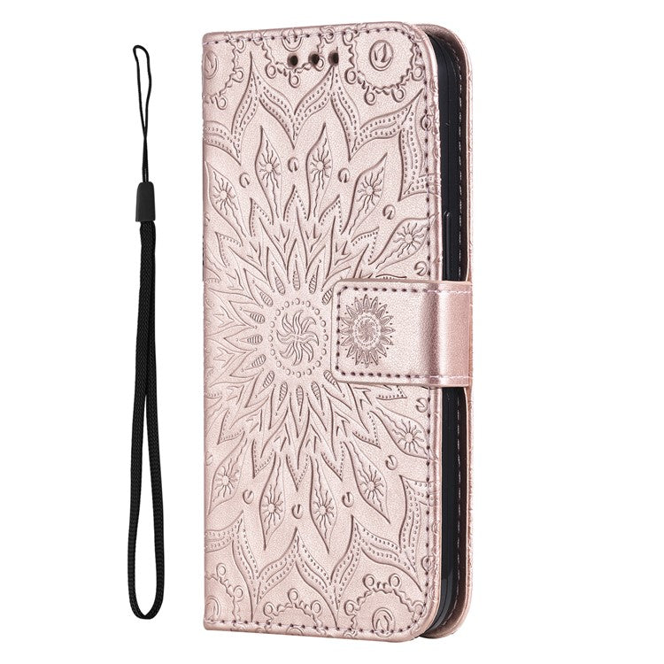 KT Imprinting Flower Series-1 For Xiaomi Poco C75 4G / Redmi 14R 5G / 14C 4G Case Sunflower Leather Wallet Phone Cover - Rose Gold