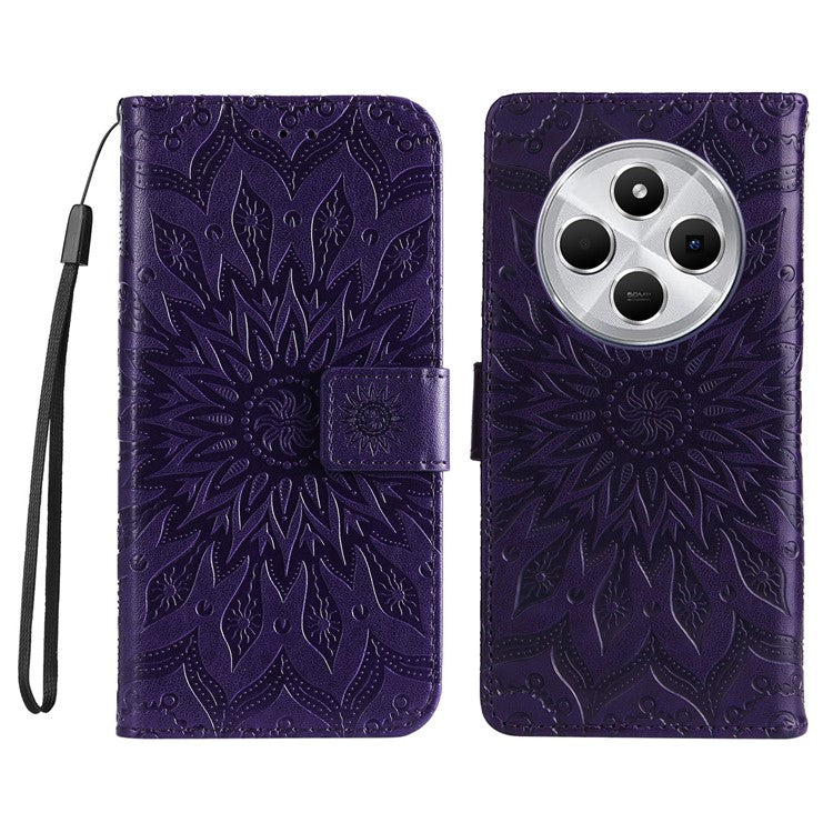 KT Imprinting Flower Series-1 For Xiaomi Poco C75 4G / Redmi 14R 5G / 14C 4G Case Sunflower Leather Wallet Phone Cover - Purple