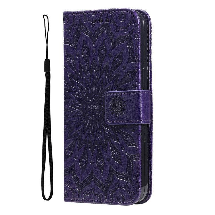 KT Imprinting Flower Series-1 For Xiaomi Poco C75 4G / Redmi 14R 5G / 14C 4G Case Sunflower Leather Wallet Phone Cover - Purple