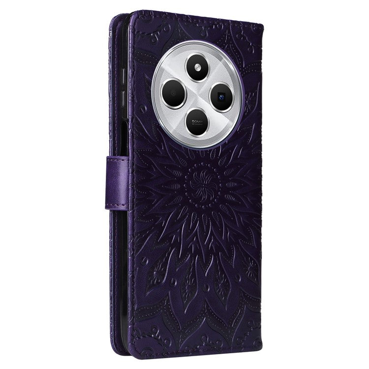 KT Imprinting Flower Series-1 For Xiaomi Poco C75 4G / Redmi 14R 5G / 14C 4G Case Sunflower Leather Wallet Phone Cover - Purple