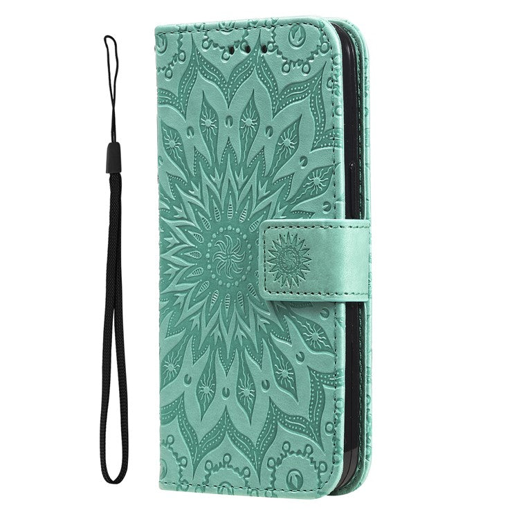 KT Imprinting Flower Series-1 For Xiaomi Poco C75 4G / Redmi 14R 5G / 14C 4G Case Sunflower Leather Wallet Phone Cover - Green