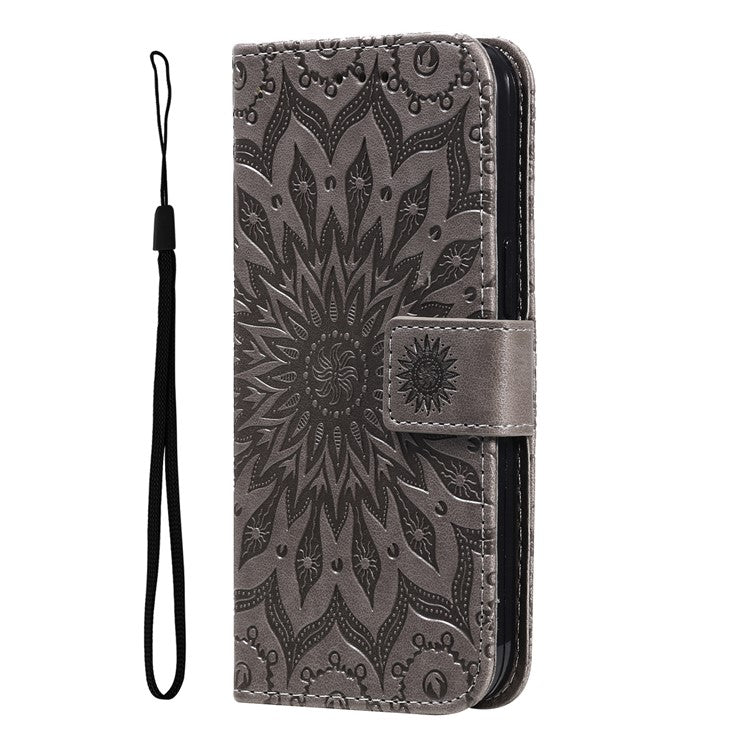 KT Imprinting Flower Series-1 For Xiaomi Poco C75 4G / Redmi 14R 5G / 14C 4G Case Sunflower Leather Wallet Phone Cover - Grey