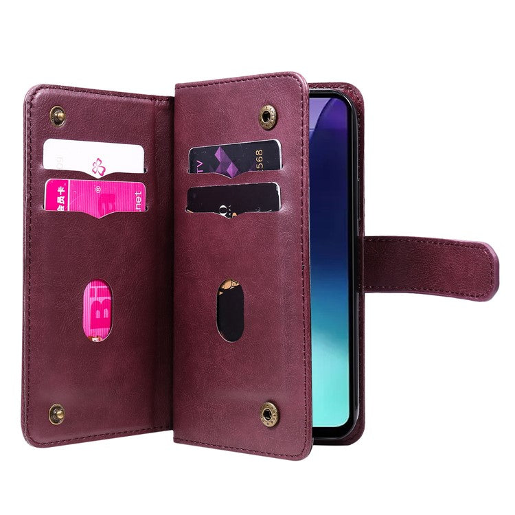 KT Multi-Functional Series-1 For Xiaomi Poco C75 4G / Redmi 14R 5G / 14C 4G Case 10 Card Holder Leather Phone Cover Stand - Wine Red