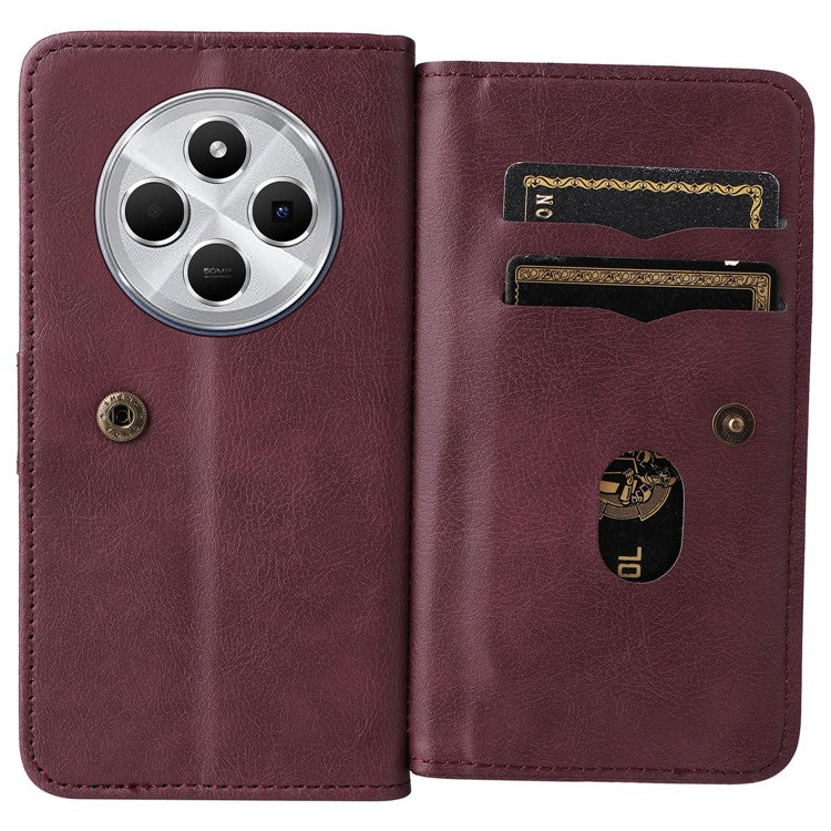 KT Multi-Functional Series-1 For Xiaomi Poco C75 4G / Redmi 14R 5G / 14C 4G Case 10 Card Holder Leather Phone Cover Stand - Wine Red