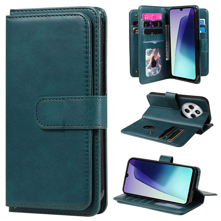 KT Multi-Functional Series-1 For Xiaomi Poco C75 4G / Redmi 14R 5G / 14C 4G Case 10 Card Holder Leather Phone Cover Stand - Green