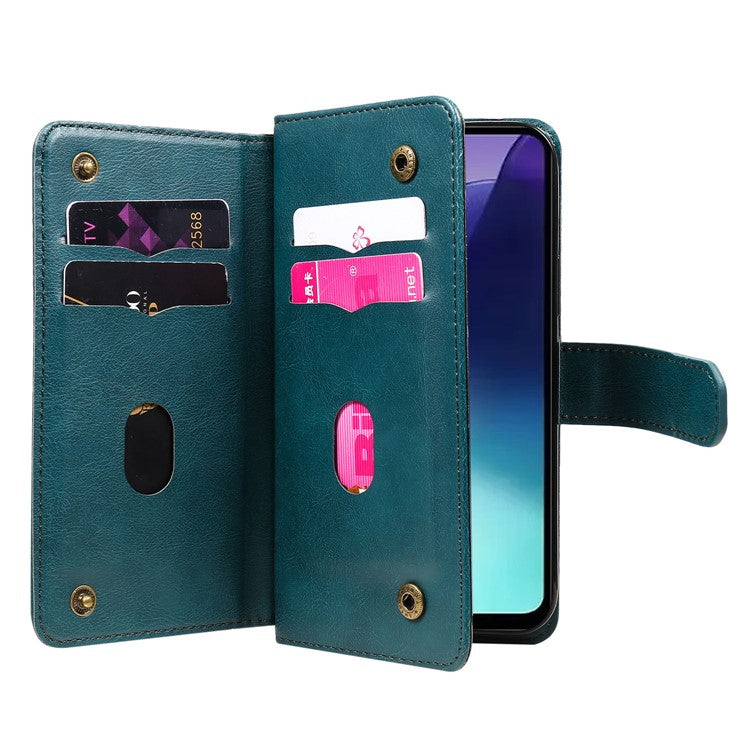 KT Multi-Functional Series-1 For Xiaomi Poco C75 4G / Redmi 14R 5G / 14C 4G Case 10 Card Holder Leather Phone Cover Stand - Green