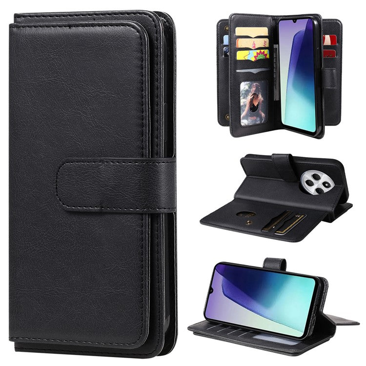 KT Multi-Functional Series-1 For Xiaomi Poco C75 4G / Redmi 14R 5G / 14C 4G Case 10 Card Holder Leather Phone Cover Stand - Black