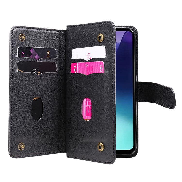 KT Multi-Functional Series-1 For Xiaomi Poco C75 4G / Redmi 14R 5G / 14C 4G Case 10 Card Holder Leather Phone Cover Stand - Black