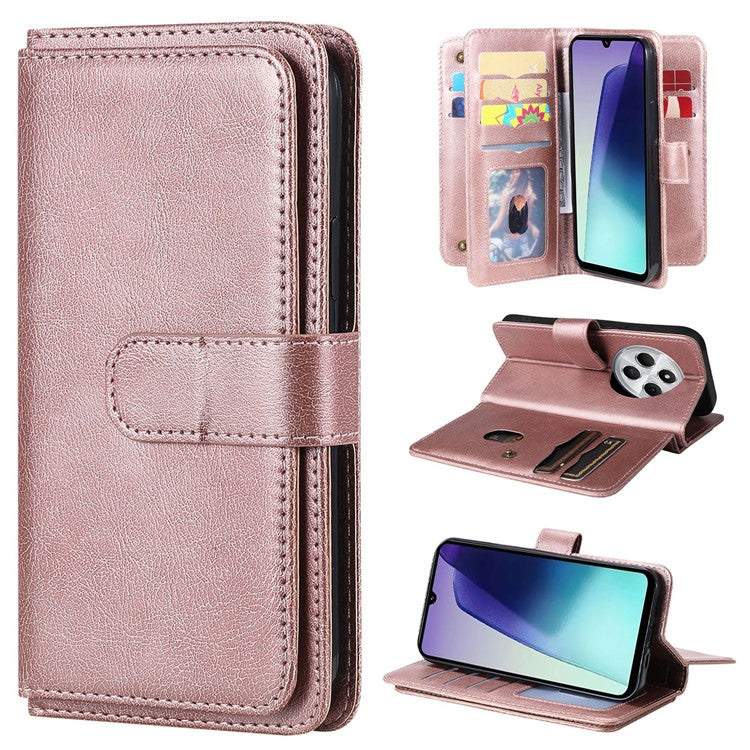 KT Multi-Functional Series-1 For Xiaomi Poco C75 4G / Redmi 14R 5G / 14C 4G Case 10 Card Holder Leather Phone Cover Stand - Rose Gold