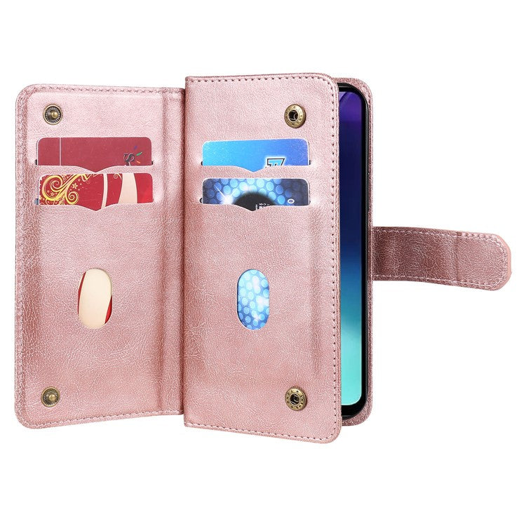 KT Multi-Functional Series-1 For Xiaomi Poco C75 4G / Redmi 14R 5G / 14C 4G Case 10 Card Holder Leather Phone Cover Stand - Rose Gold