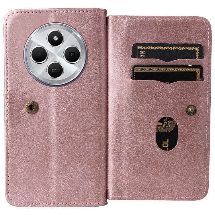 KT Multi-Functional Series-1 For Xiaomi Poco C75 4G / Redmi 14R 5G / 14C 4G Case 10 Card Holder Leather Phone Cover Stand - Rose Gold