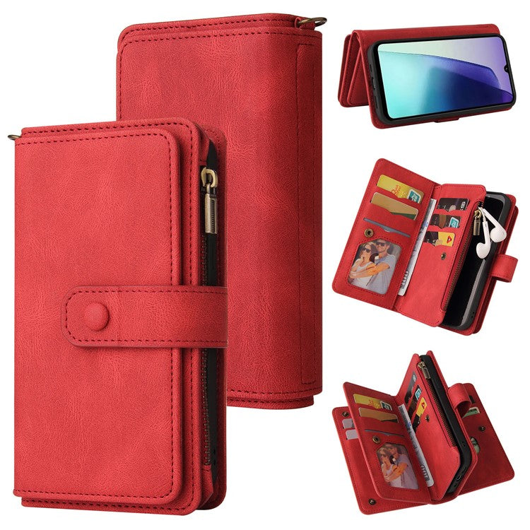 For Xiaomi Poco C75 4G / Redmi 14R 5G / 14C 4G Phone Case Zipper Wallet Leather Stand Cover - Red