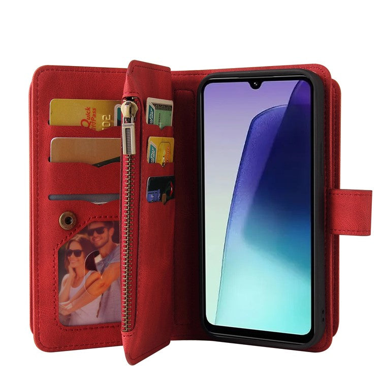 For Xiaomi Poco C75 4G / Redmi 14R 5G / 14C 4G Phone Case Zipper Wallet Leather Stand Cover - Red