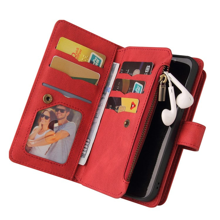 For Xiaomi Poco C75 4G / Redmi 14R 5G / 14C 4G Phone Case Zipper Wallet Leather Stand Cover - Red