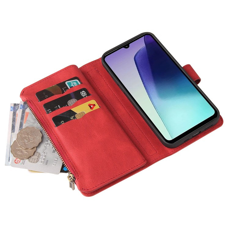 For Xiaomi Poco C75 4G / Redmi 14R 5G / 14C 4G Phone Case Zipper Wallet Leather Stand Cover - Red