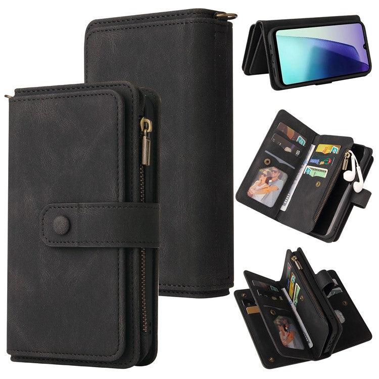 For Xiaomi Poco C75 4G / Redmi 14R 5G / 14C 4G Phone Case Zipper Wallet Leather Stand Cover - Black