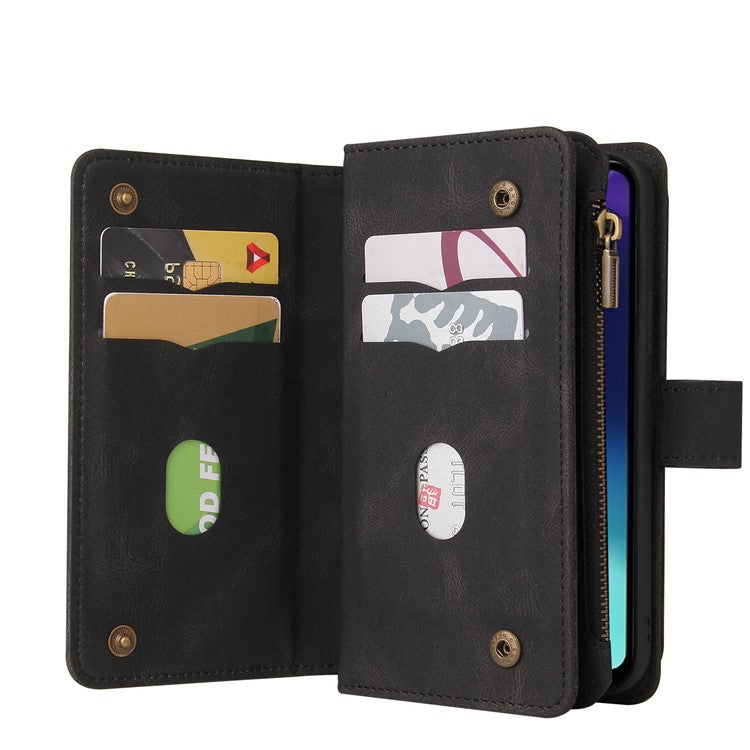 For Xiaomi Poco C75 4G / Redmi 14R 5G / 14C 4G Phone Case Zipper Wallet Leather Stand Cover - Black