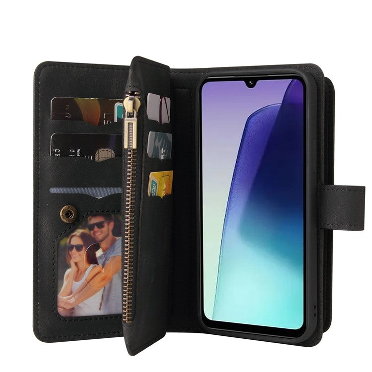 For Xiaomi Poco C75 4G / Redmi 14R 5G / 14C 4G Phone Case Zipper Wallet Leather Stand Cover - Black