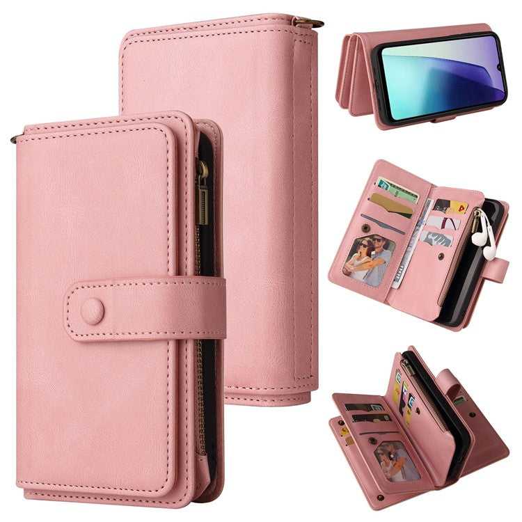 For Xiaomi Poco C75 4G / Redmi 14R 5G / 14C 4G Phone Case Zipper Wallet Leather Stand Cover - Pink